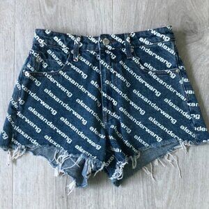Alexander Wang Logo Bite High Waist Denim Shorts size 25